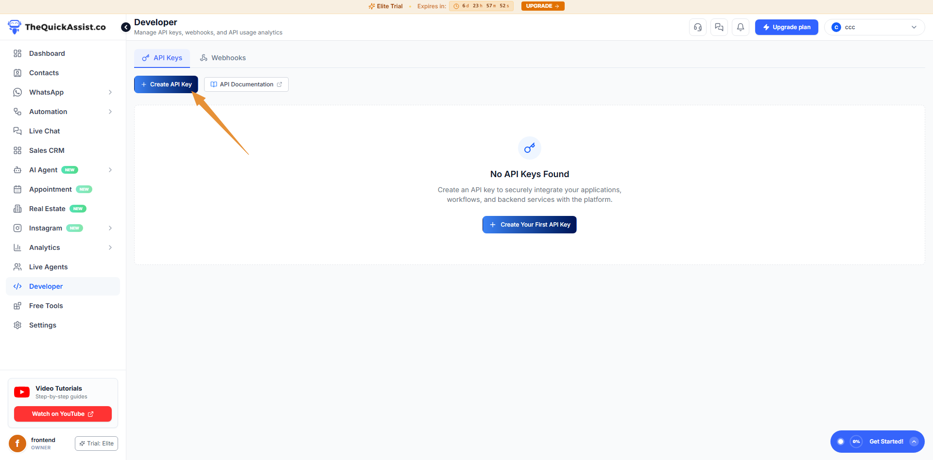 Generate API Key Screen